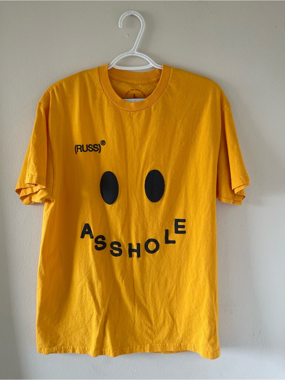 Russ Yellow Crewneck Tee with Red Print